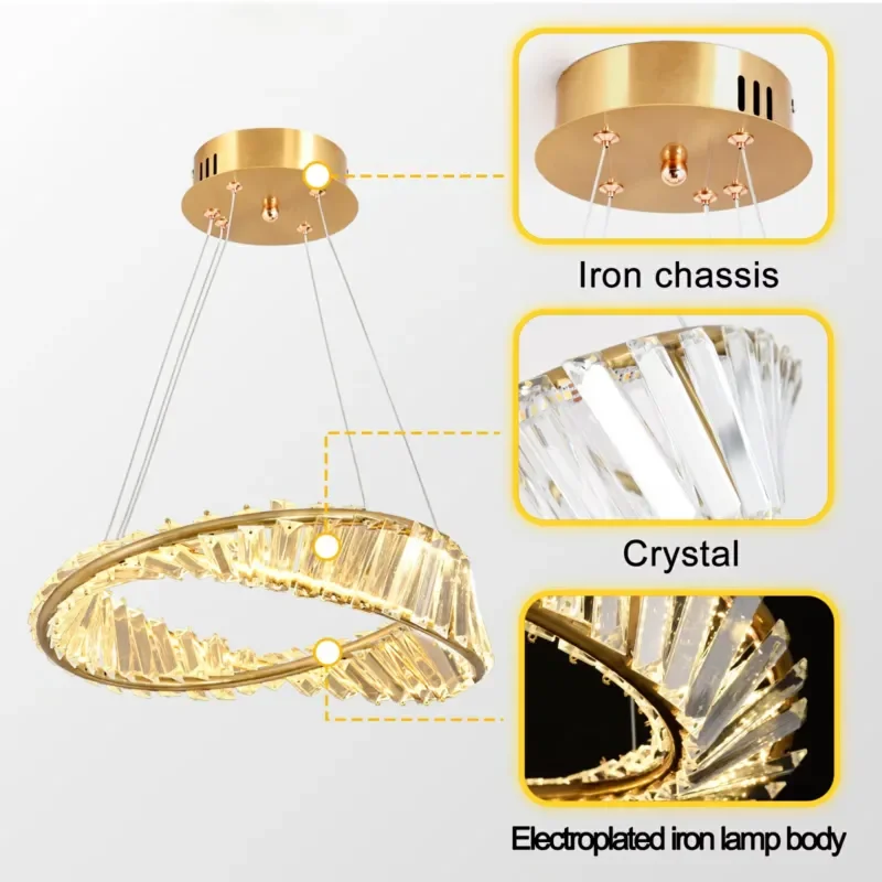 Modern Minimalist Crystal Chandelier Stainless Steel Incandescent Pendant Light for Living Room Interior Decoration Medium