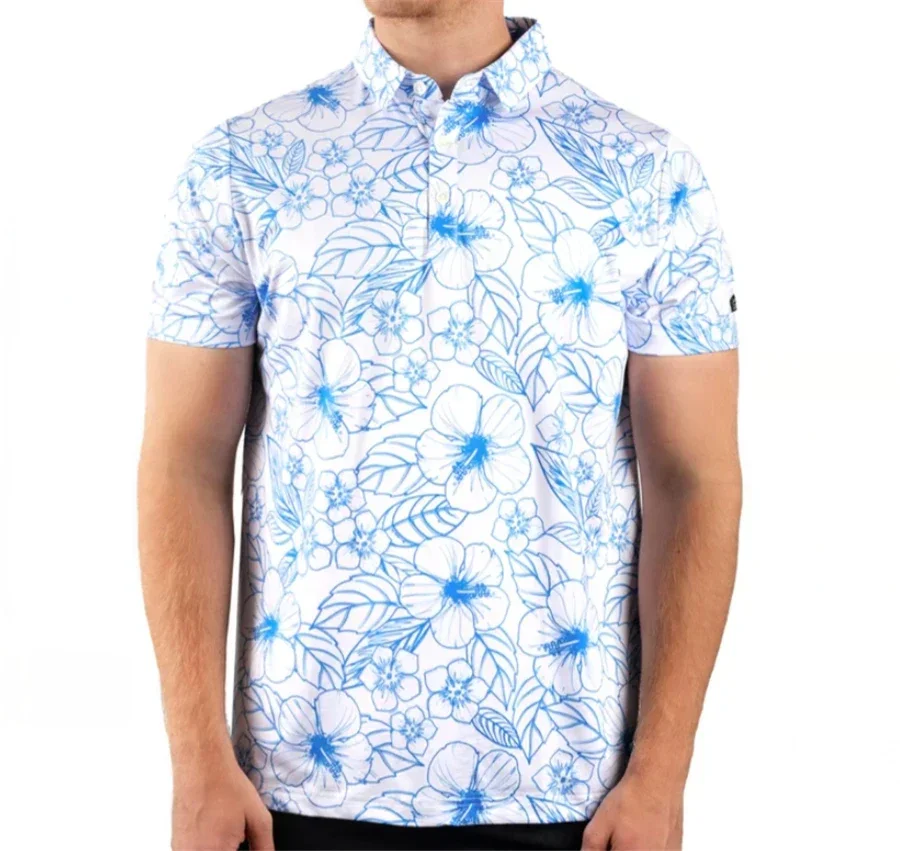 Summer Printed Floral Casual Golf T-shirt Men Outdoor Short Sleeve Quick Dry Breathable Clothing Lapel F4 Racing Polo T-shirt view 5