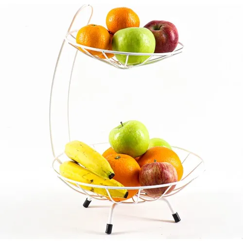 Nilşah 2 Layer Metal Fruit Bowl White