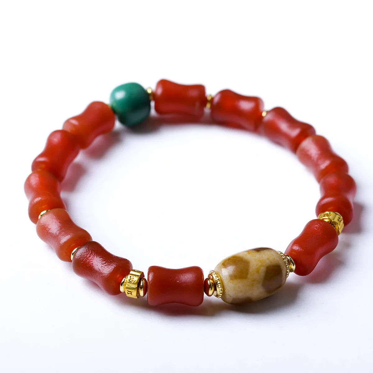 Patina Bamboo Agate Bracelet Wealth Blessing Dzi Bead Turquoise Bracelet Gifts