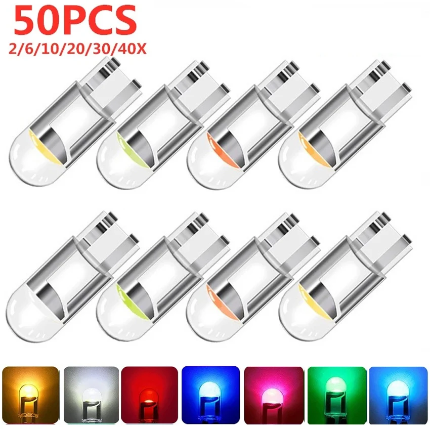 Samochodowa lampa LED T10 W5W Canbus Glass COB 6000k Lampka do czytania Lampka obrysowa Klinowa tablica rejestracyjna Żarówka 168 194 192 DC 12V Biały Niebieski Czerwony