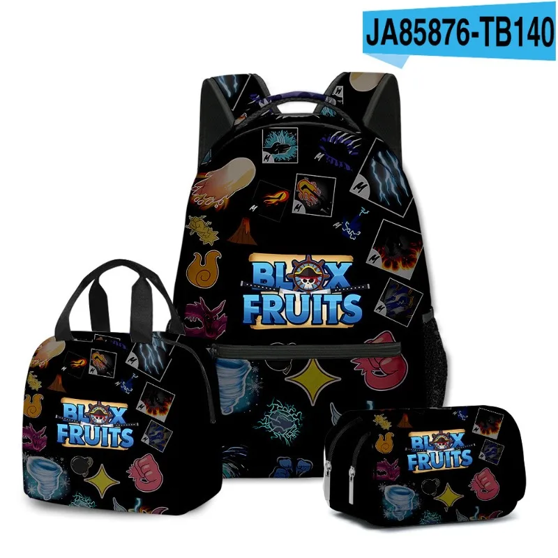 3 pçs/set 3D ROBLOX Jogo Blox Frutas Estudantes da Escola Primária e Secundária Mochila Saco de Almoço Saco de Lápis Saco de Escola