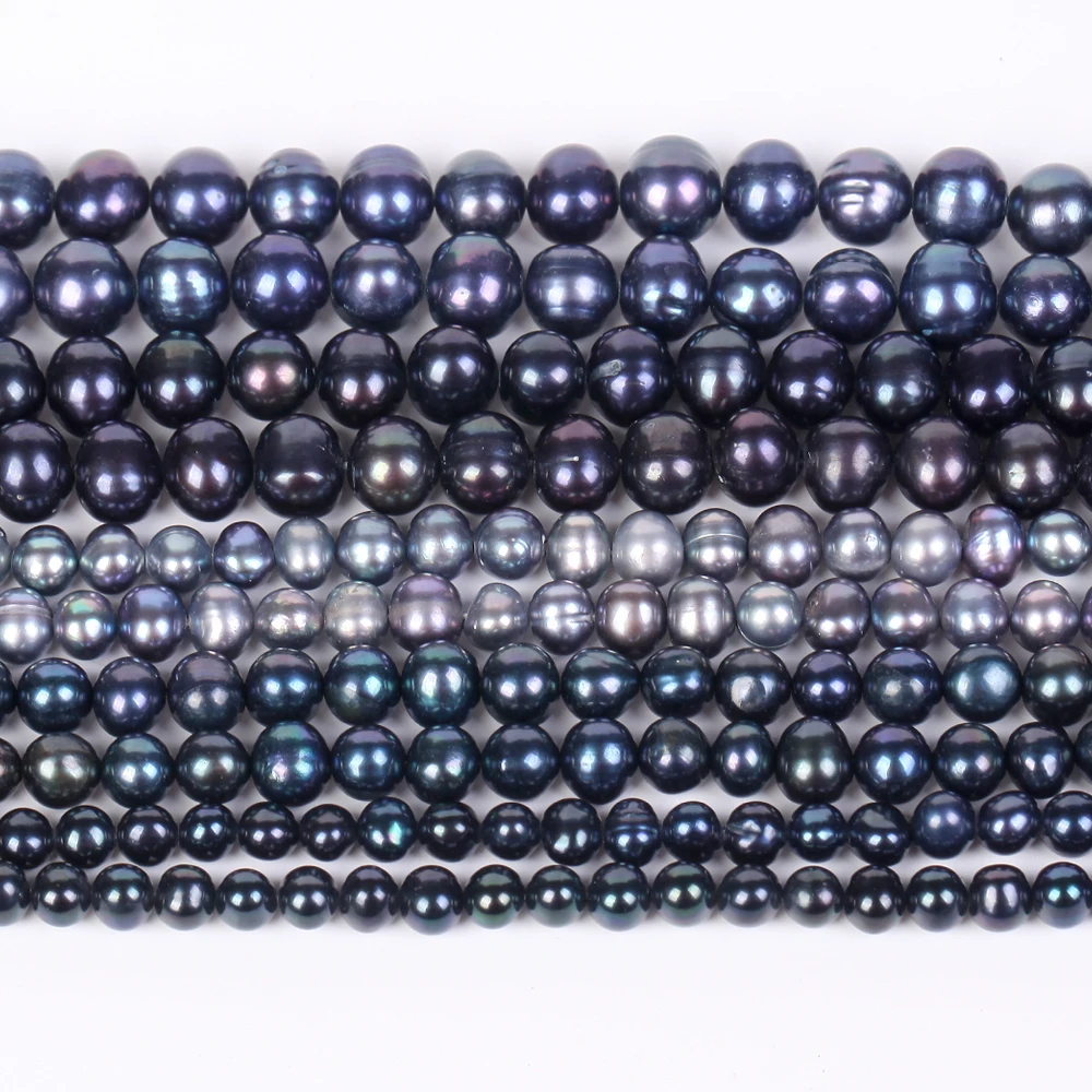 Natural Black Freshwater Pearl Beads High Quality Dyeing Nearly Round Shape Punch Loose for Jewelry Making DIY Necklace Bracelet