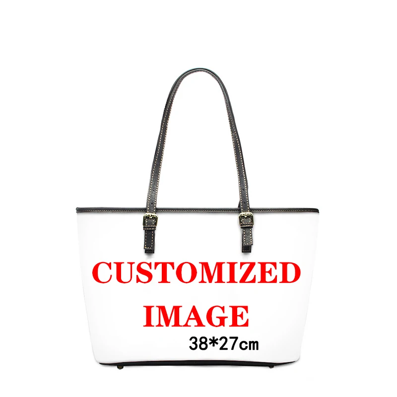 Customize Name Image Photo Logo Lady Handbags Large Capacity Women Shoulder Bags Leather Casual Tote Bags Solid