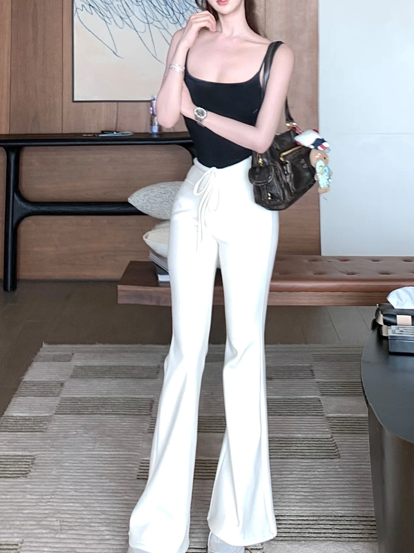 

Amor Thiened Heating Fabric Dstring Slimming Casual Pants Long Trousers Women's High Waist Pure Color Winter Warm Pants