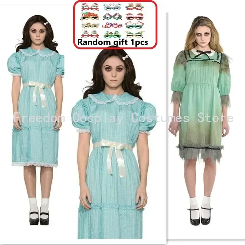 Filme menina brilhante vestido gêmeo cosplay traje lisa louise verão boneca colar manga curta lolita roupas para o sexo feminino dia das bruxas