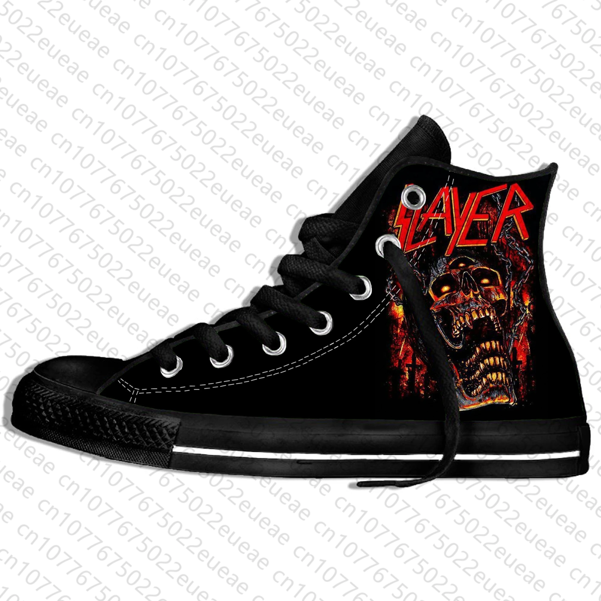 Heavy Metal Rock Band Slayer música moda Horror Casual zapatos de tela alta ligera transpirable 3D estampado hombres mujeres zapatillas