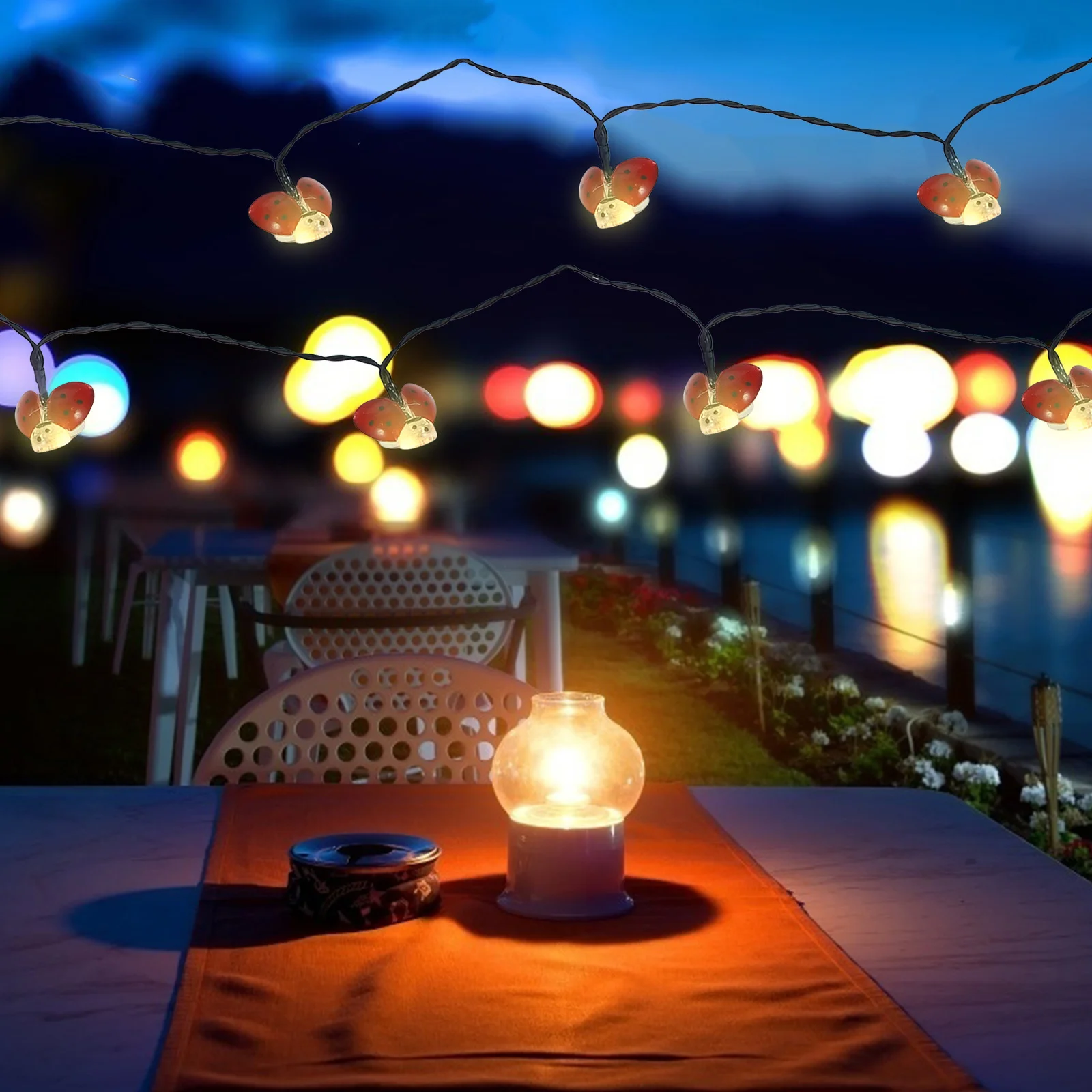 Lieveheersbeestje lichtslingers 5 meter waterdichte kerstverlichting op zonne-energie voor buitentuinfeest vakantiedecoratie led-lamp