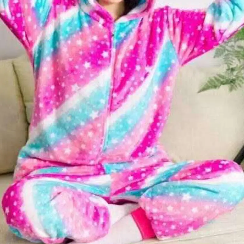 

Thickened Flannel Sleepwear Couples Style Dinosaur Cartoon Unisex Romper Home Clothes Long Sleeve Long Pants Hooded All Seasons
