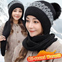 Cotton Beanies Hat Female Scarf Earmuff Winter All-round Warm Windproof Knitted Plush Skullies Ear Protection Caps for Women