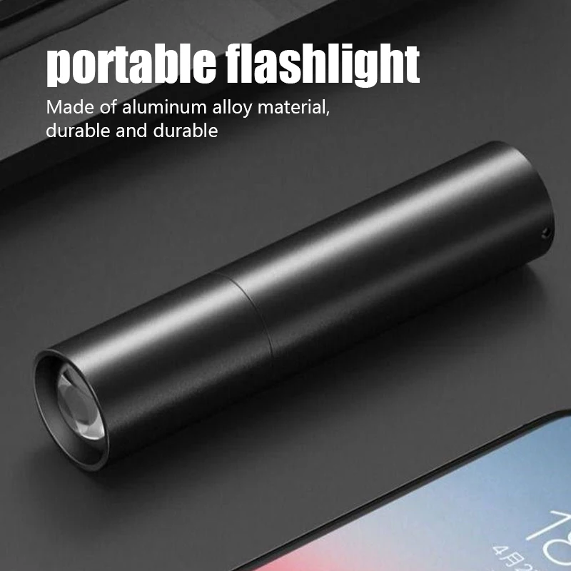 Rechargeable Mini LED Flashlight 3 Lighting Modes Waterproof Retractable Powerful Flashlight Outdoor Zoom Portable Touchlight