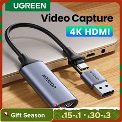 Захват видеосигнала Ugreen, карта захвата видео 4K HDMI в USB/USB-C HDMI, для ПК, компьютера, камеры, прямой трансляции, записи встреч