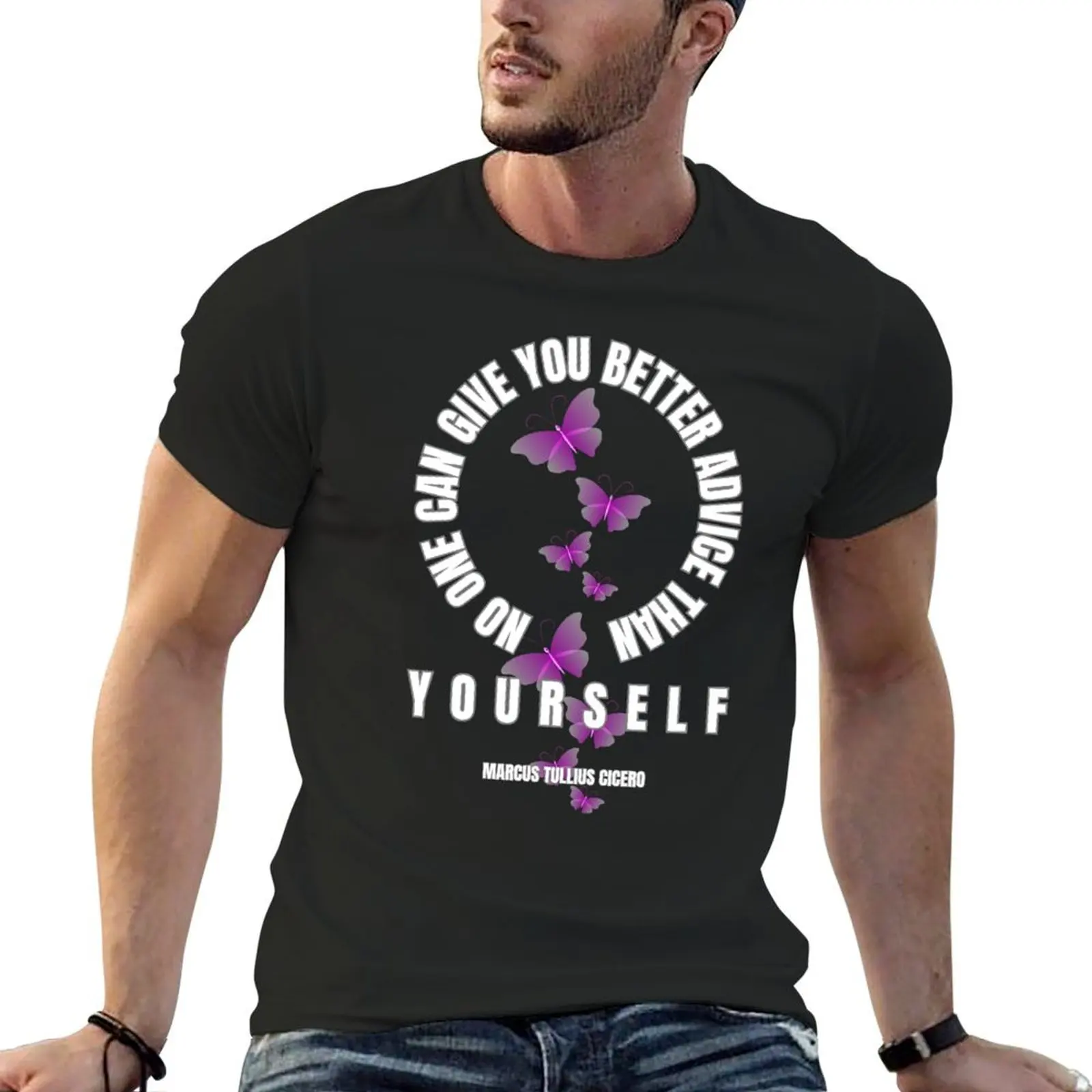 No One Can Give You Better Advice Than Yourself Cicero Quote Pink Butterflies T-Shirt vintage mens fashion