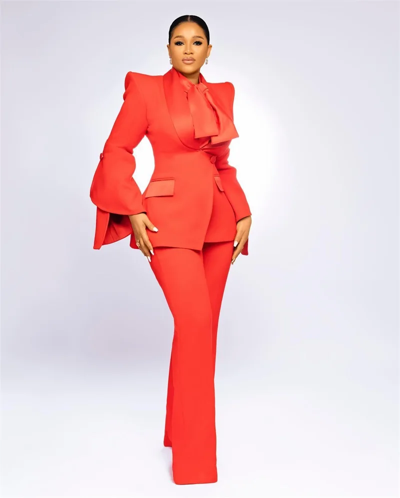 Red Women Suits Office Set Mother of the Bride Dresses One Button Blazer+Flare Trousers Prom Party Jacket 2 Pieces Custom Made