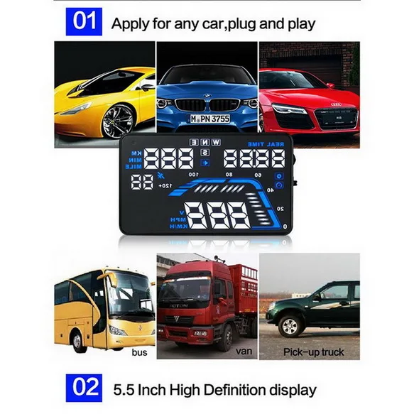 Car HUD Display Multi Color Car HUD GPS Windshield Projector Universal NEW Q7 5.5