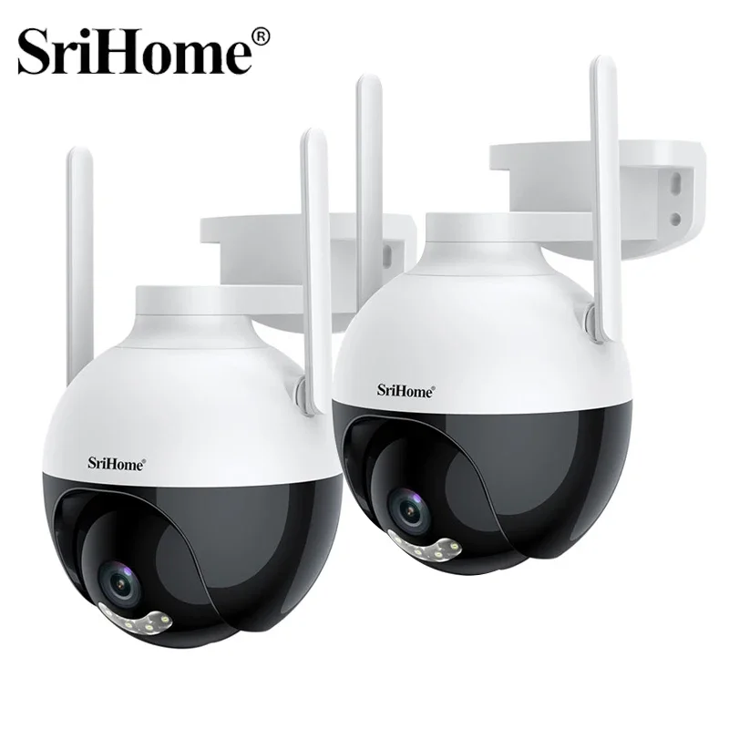 Srihome 2 stks HD PTZ WIFI Camera Buiten 3X Digitale Zoom AI Human Tracking Wifi IP Camera Tweeweg Audio CCTV Beveiliging SmartCamera