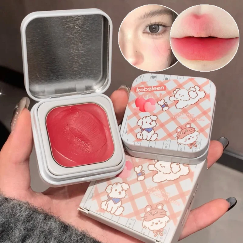 Creme Blush Multi-função, Natural Cheek Face Rouge, Cute Iron Box Blush, Renderização de cor alta de lama, tom de pele brilhante suave