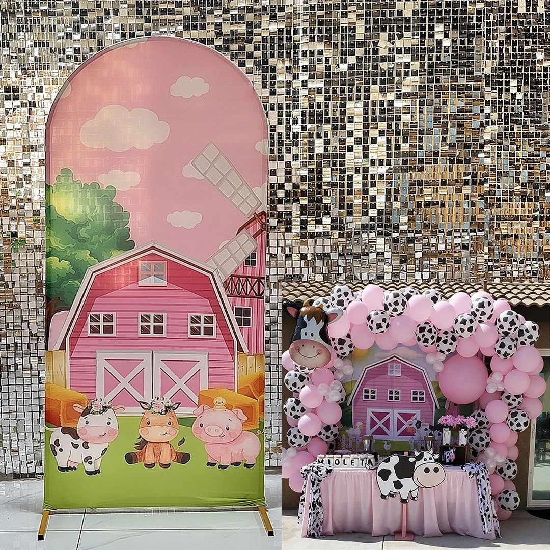 Farm Theme Arch Backdrop Cover for Baby Birthday Baby Shower Party Decoration,Bilayer Elastic Fabric,Non-fading Pattern