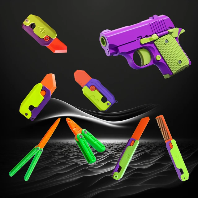 3D drukowane marchewkowe noże grawitacyjne Fidget zabawki przeciwlękowe stres motyl składany nóż z pazurem plastikowy pistolet rzodkiewka prezent dla chłopaka
