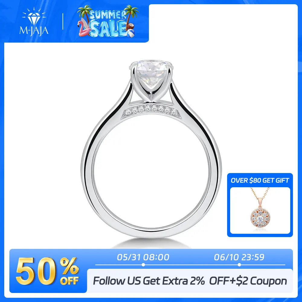 

M-JAJA 1CT Moissanite Engagement Ring S925 Sterling Silver for Women White Gold Plated Diamond Wedding Band Party Fine Jewelry