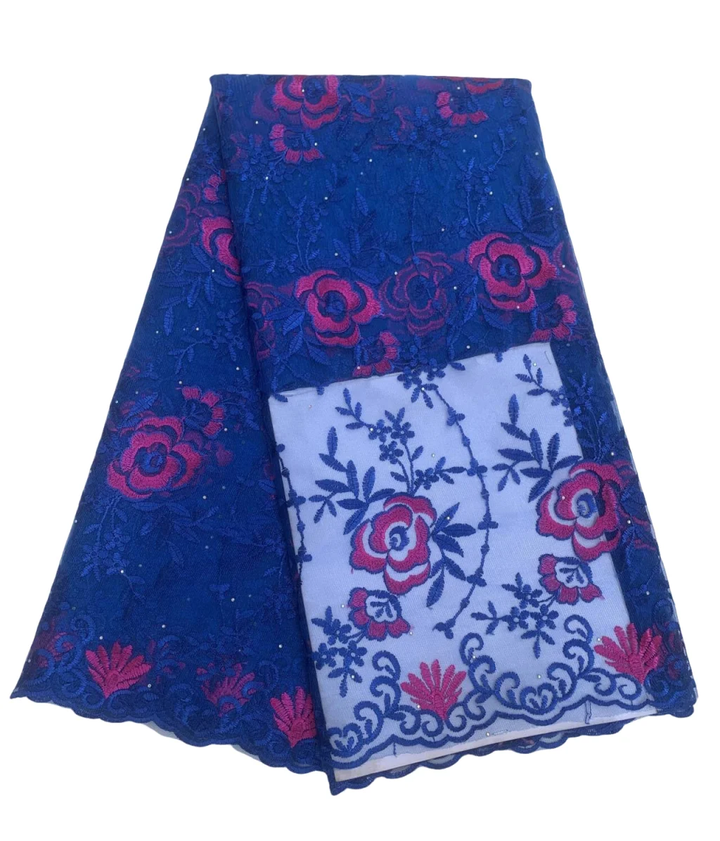 

Оптовая продажа высококачественной африканской сетчатой ткани с камнями, 5 ярдов, французское кружево из тюля, нигерийская вышитая ткань для женских вечерних платьев