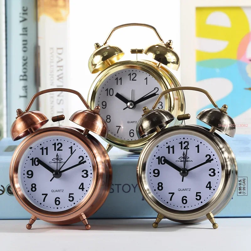3 Inch Classical Alarm Clock Vintage Retro Silent Pointer Clocks Loud Alarm Clock with Dual Bell Night Light Bedside Bedroom