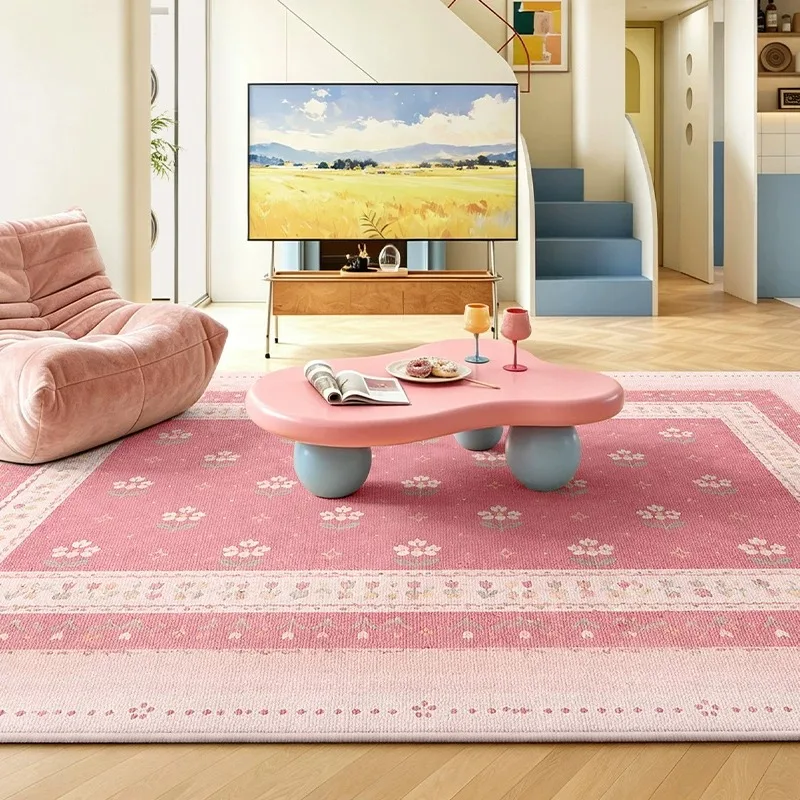 Living Room Carpet Stain-resistant Wear-resistant Floor Mat Dopamine Pink Plaid Rug Bedroom Carpets Large Size Home Decor Rugs