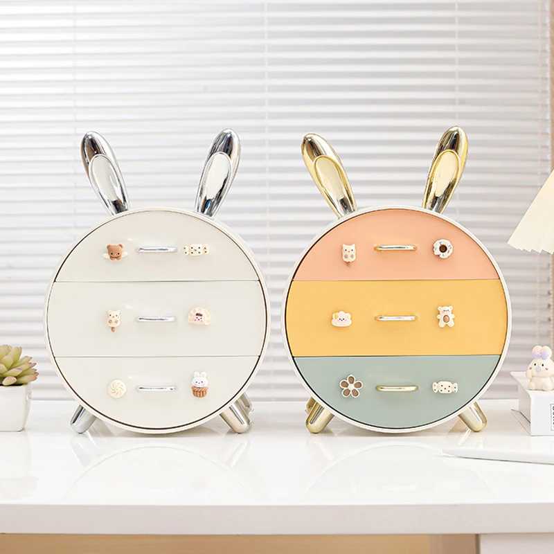 Jewelry Organizer Box Bunny Desktop Stationery Girl's Hair Accessories Necklace Earring Watch Storage Cosmetic Skincare Holder