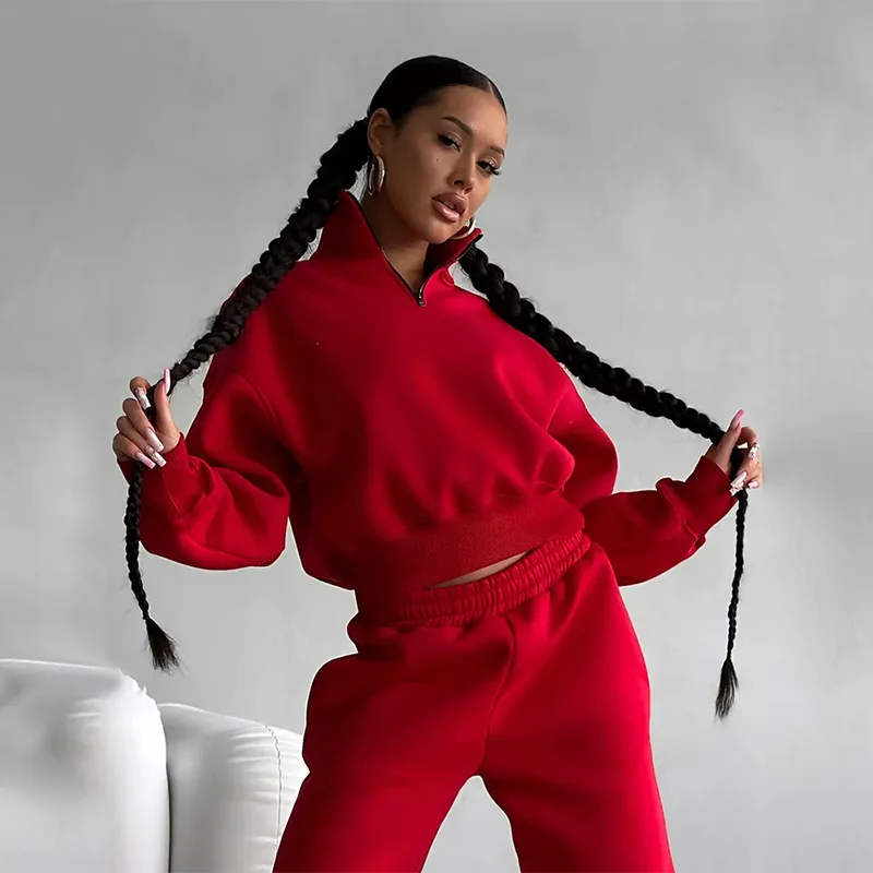 2024 new casual fashion temperament commuting elegant set long sleeved zipper collar sweatshirt sports pants two-piece set