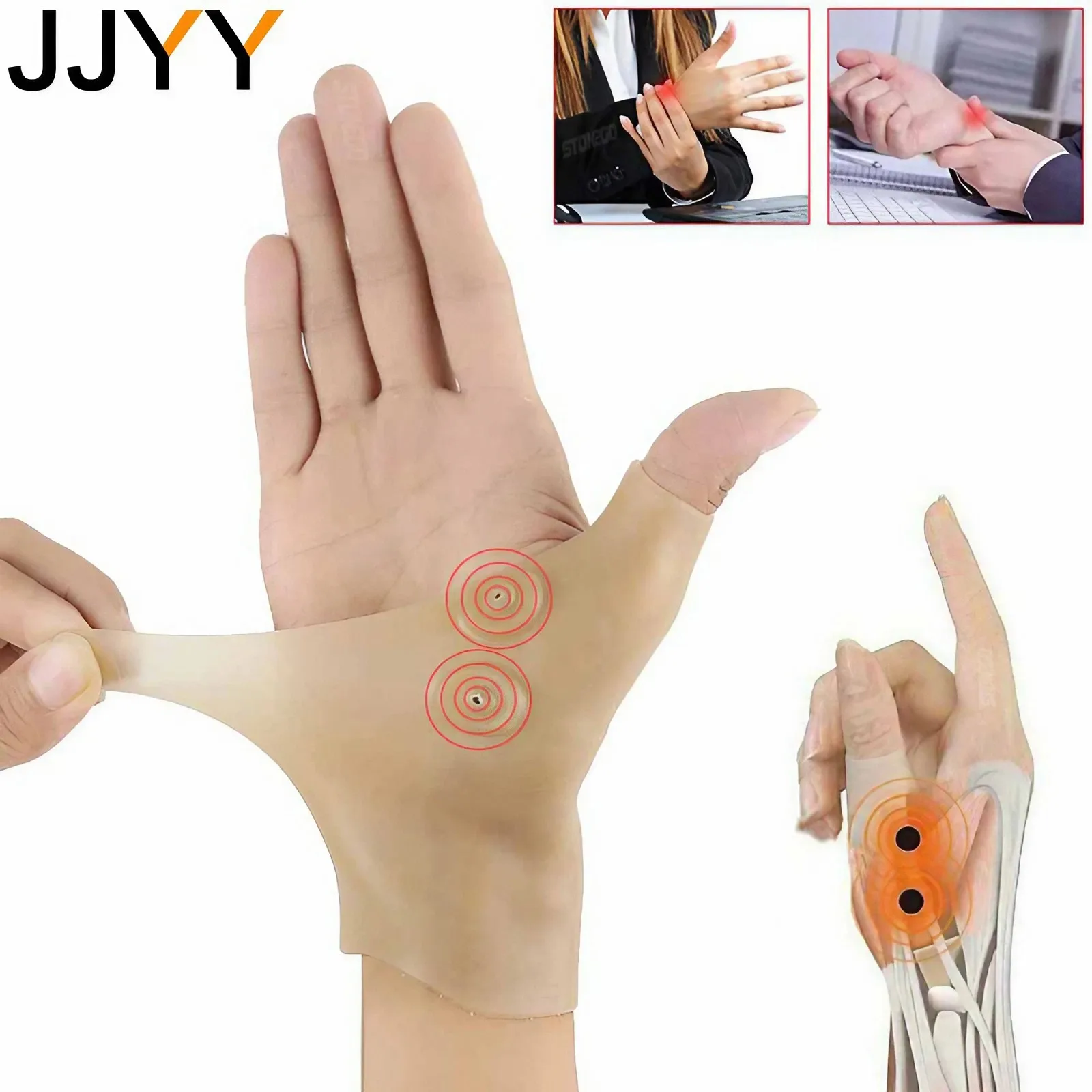 JJYY 1PC terapia magnetyczna nadgarstek rękawice podtrzymujące kciuk żel silikonowy zapalenie stawów korektor ciśnienia masaż rękawice łagodzące ból