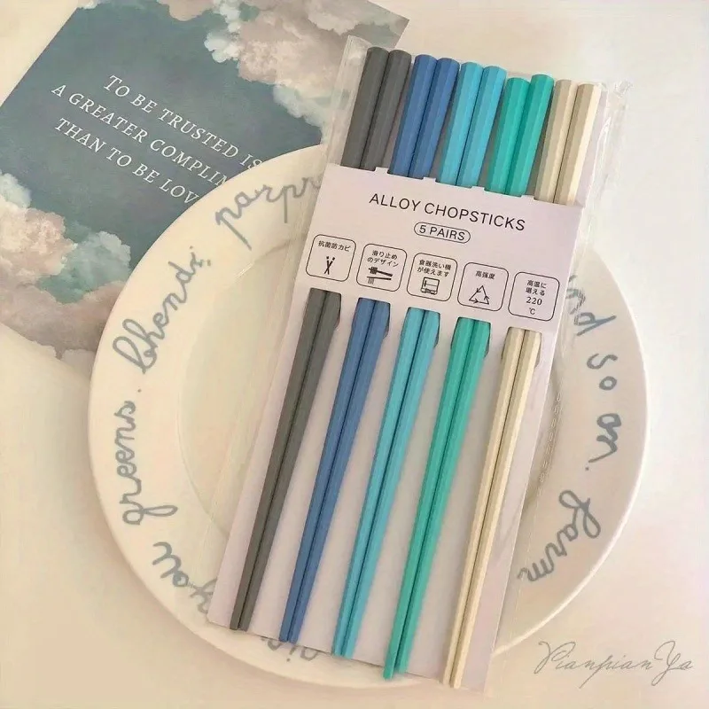 5 Pairs Random Color Morandi Color Octagon Pink Heart Macaron Unpainted Chopsticks Set Family Chopsticks Color Classification