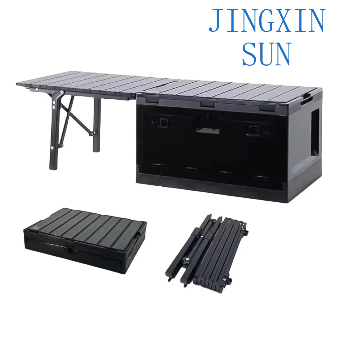 Outdoor camping folding extended side table foldable storage box with table