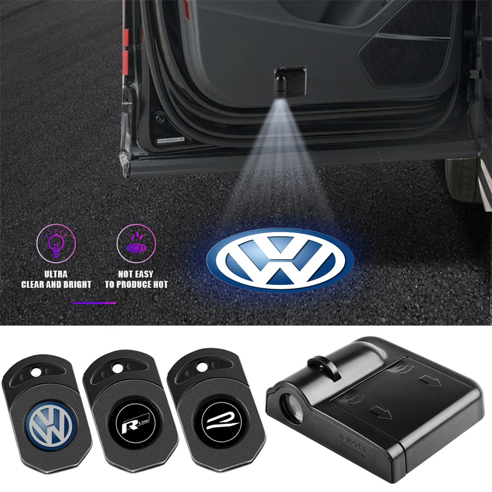 1/2PCS Car Door Welcome Light Projector Lamp Auto Accessories For Volkswagen VW Rline Beetle Touareg Tiguan Touran CC Golf MK6 7