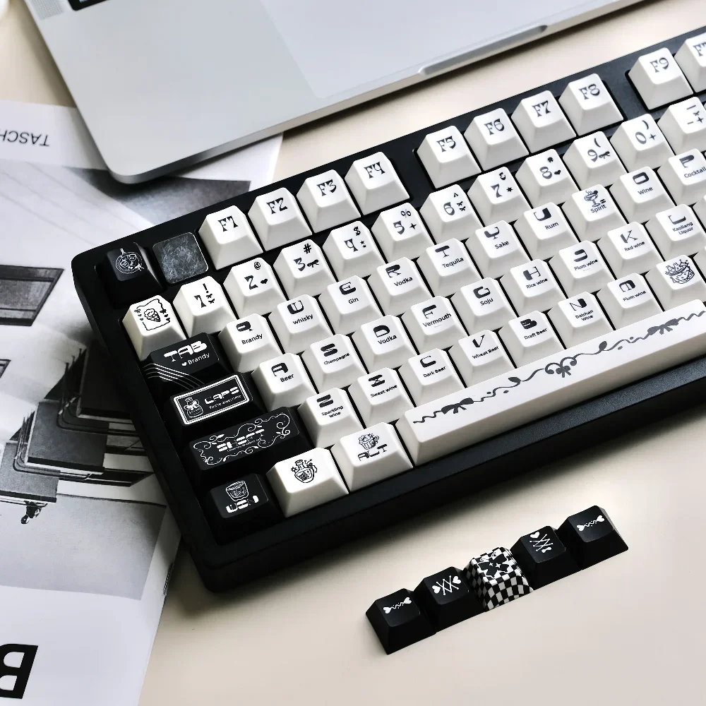 Lekko pijany motyw Keycap PBT Sublimacja 151 klawiszy Profil wiśniowy Czarno-białe spersonalizowane klawisze do klawiatury mechanicznej