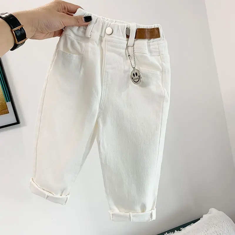 Boys and Girls\' Pants Spring and Autumn Children\'s Casual Pants Fashionable Korean Trousers Baby White Elastic Pants