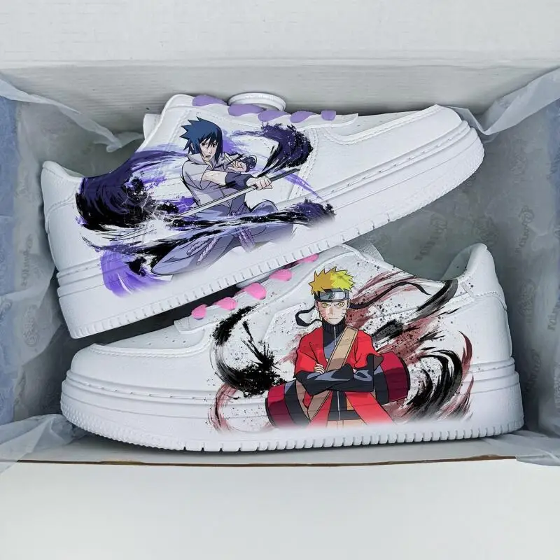 

Naruto Spring and Autumn Low-Top Breathable Sneakers Graffiti Print Couple Sneakers Anime White Shoes Uchiha Sasuke Holiday Gift