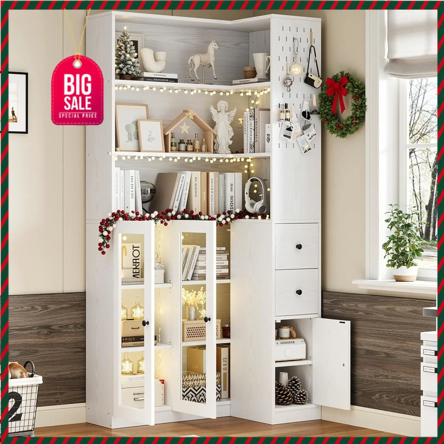 

Бестселлер: Угловая книжная полка BestsellerCorner с LED-подсветкой, высотой 78,7 дюйма, с 2 ящиками и прозрачными дверцами, 7-ярусная, L-образная, модель B