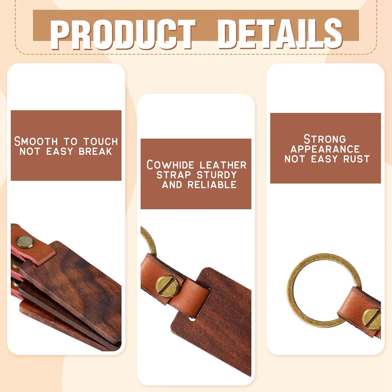 50 Pack Leather Keychain Blanks Wooden Keychain Blanks Wood Keychain Blank Wooden Keychain Wood Tags