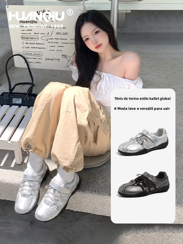 huanqiu-シルバーバレエ-dequn-シューズ女性の夏の新しい通気性のある快適なカジュアルシューズマジックテープロートップフラットシューズ