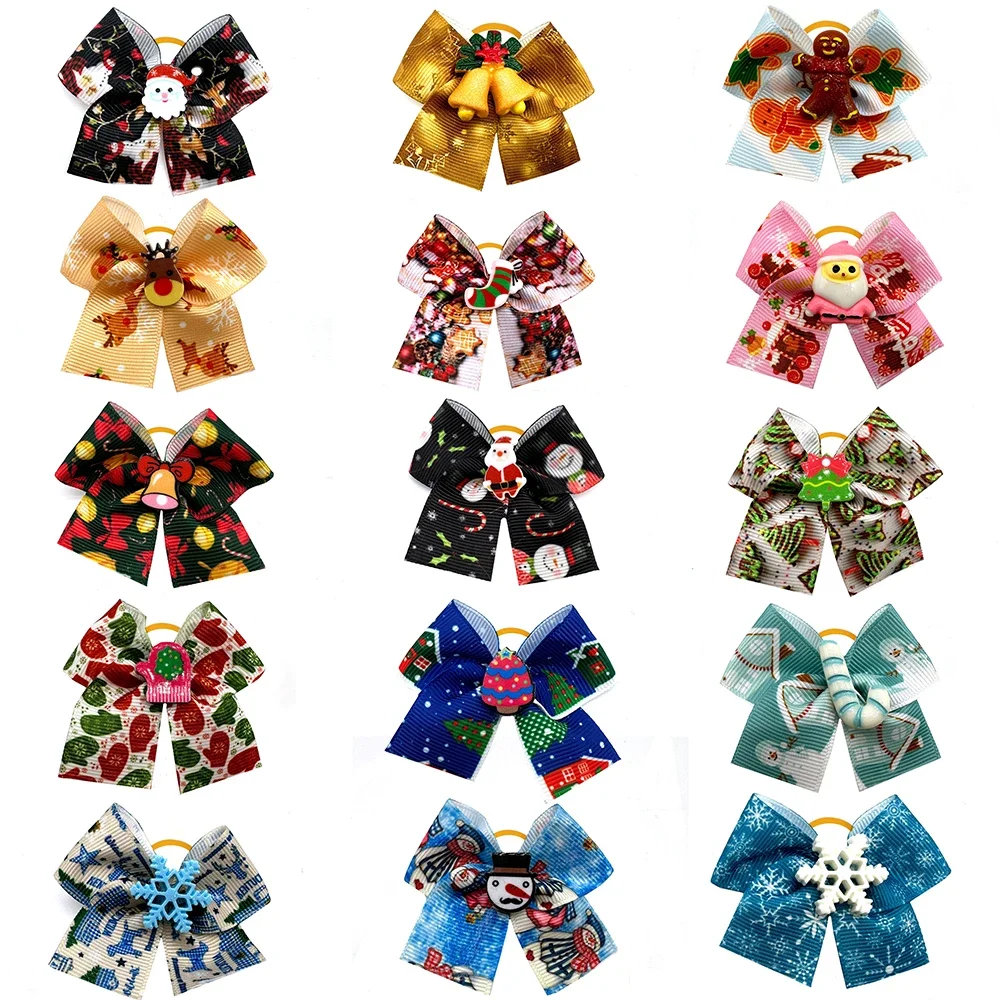 

30/50pcs Dog Hair Accessories Christmas Dog Pet Hair Bows Rubber Bands Snowflake Deer Pet Grooming Products Fashion Pet Supplies