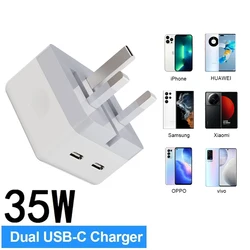 Foldabl Dual PD Fast Charger 35W Type C Phone Charger Adapter For iPhone 15 14 13 Samsung Xiaomi Quick Charge UK Plug USB Charge