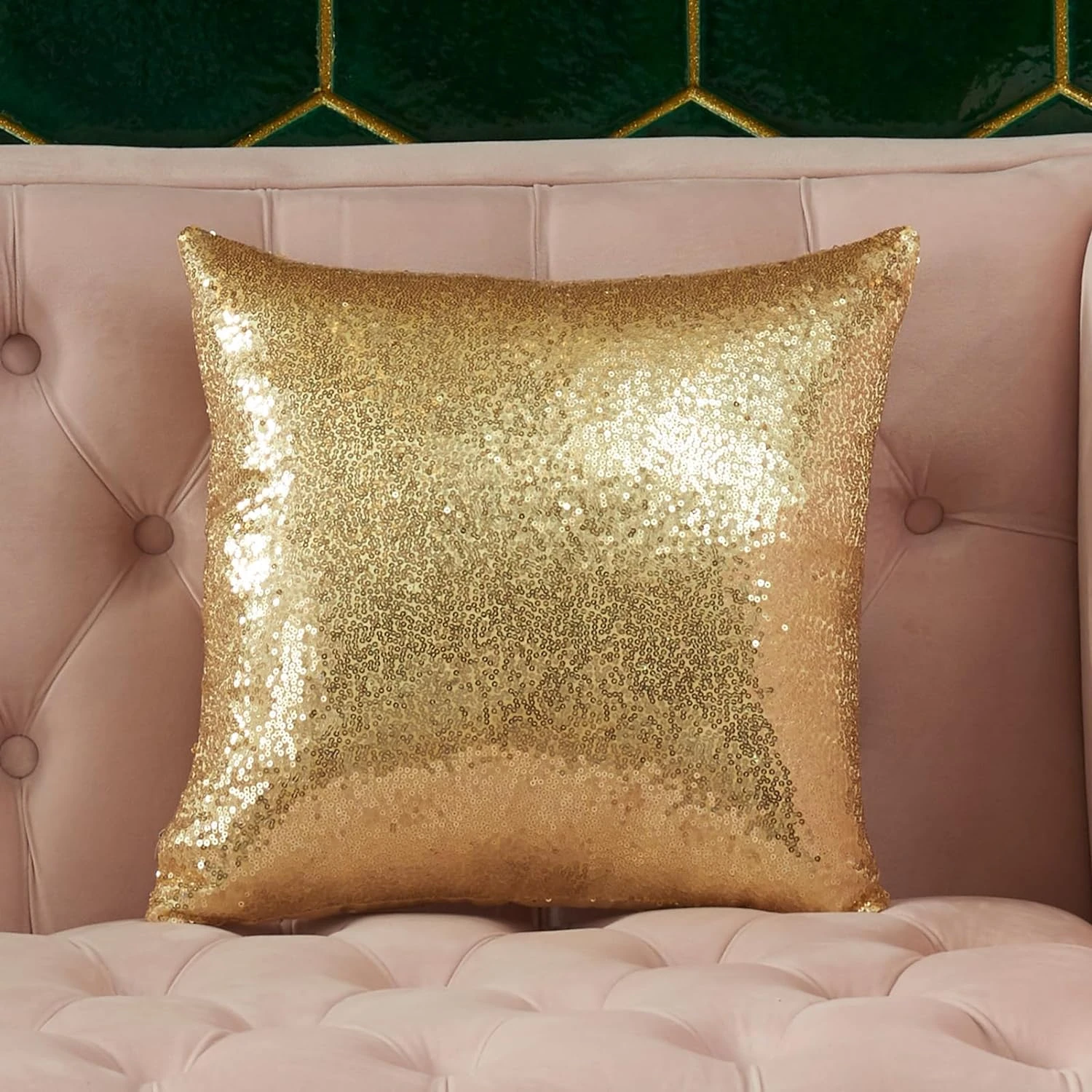 Rose Gold Sequin Decorative Throw Pillow Covers - Pack of 4, 18x18 Inch Square Cushion Case for Sofa Couch, Solid and Stylish Ho