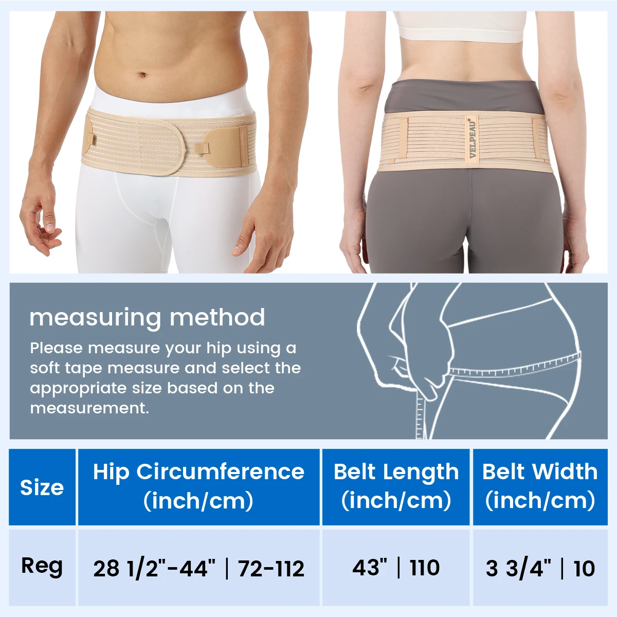 VELEPAU Sacroiliac SI Joint Hip Belt for Sciatica and Pelvic Pain Relief Lower Back Lumbar Support Non-Slip and Adjustable