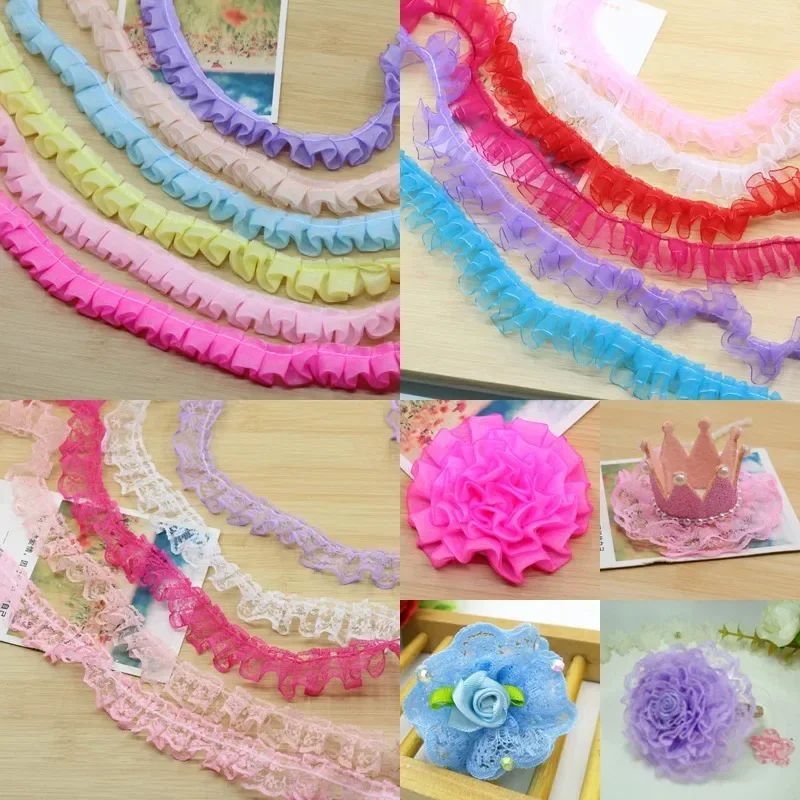 

5Yards Organza Lace Chiffon Ribbon Gathered Mesh Fabric Handmade DIY Wedding Dress Lace Trim Sewing Craft Hair Accessories