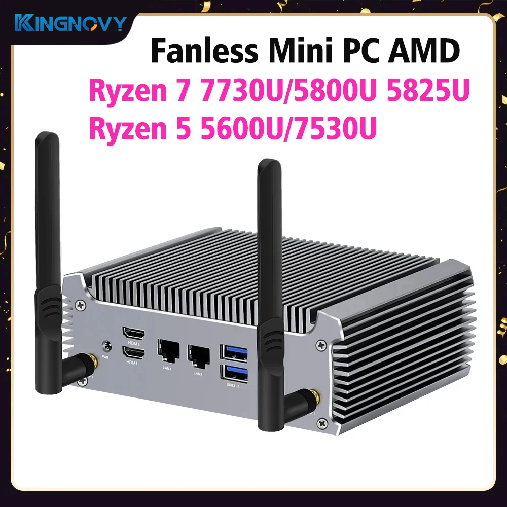 팬리스 미니 PC AMD Ryzen 7 7730U 5800U 베어본 데스크탑 게이밍 컴퓨터, 4K 듀얼 랜 방화벽 라우터, Windows 11 NVMe DDR4 WiFi6