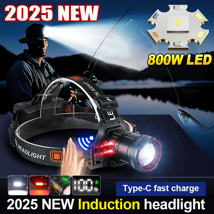 

Супер мощный 10000000LM светодиодный налобный фонарь для рыбалки, USB перезаряжаемый налобный фонарь, 7 режимов, зум-налобный фонарь, уличный фонарь для кемпинга