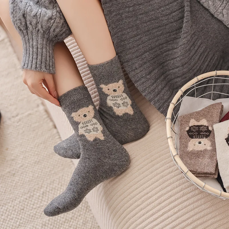 لطيف الكرتون الدب النساء الجوارب الخريف والشتاء رشاقته الدافئة جوارب من الصوف. النساء اليابانية كلية نمط فتاة جوارب أنبوبية متوسطة هدية #5