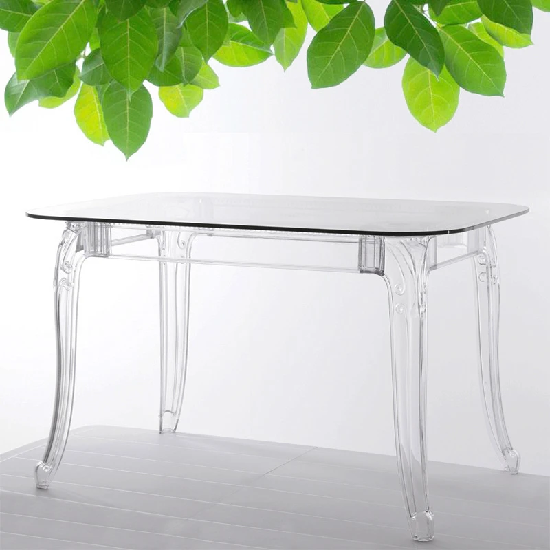 Nordic designer transparent acrylic tempered glass dining table, milk tea shop square table, modern light luxury small unit roun