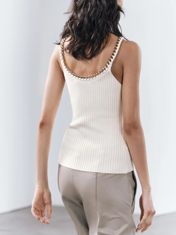 

New Summer Women's Faion Metal Decoration Svel Top Versatile Commute Sle Regular Length 00% Other Material