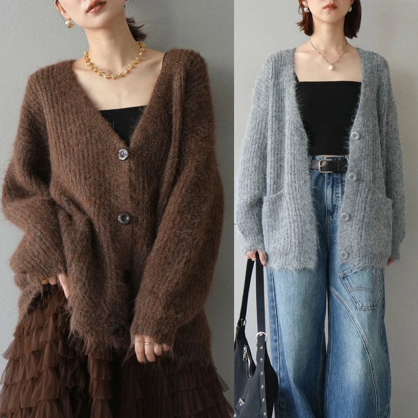 

Autumn Winter New Solid Color Knitted Sweater Women's V-Neck Long Sleeve Beautiful Casual cardigan Versatile Office Lady Tops